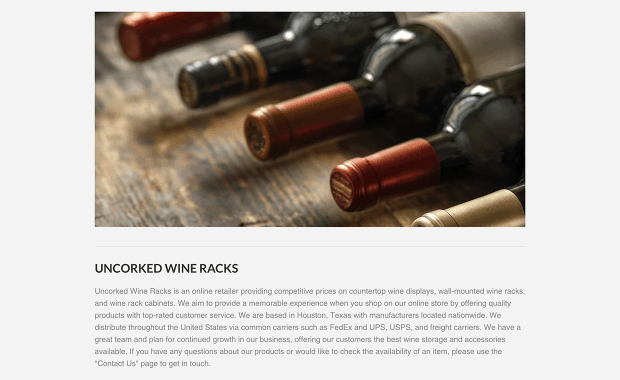 About Section of Uncorked Wine Racks